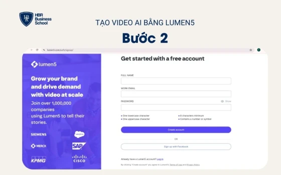 Đăng ký và đăng nhập vào Lumen5